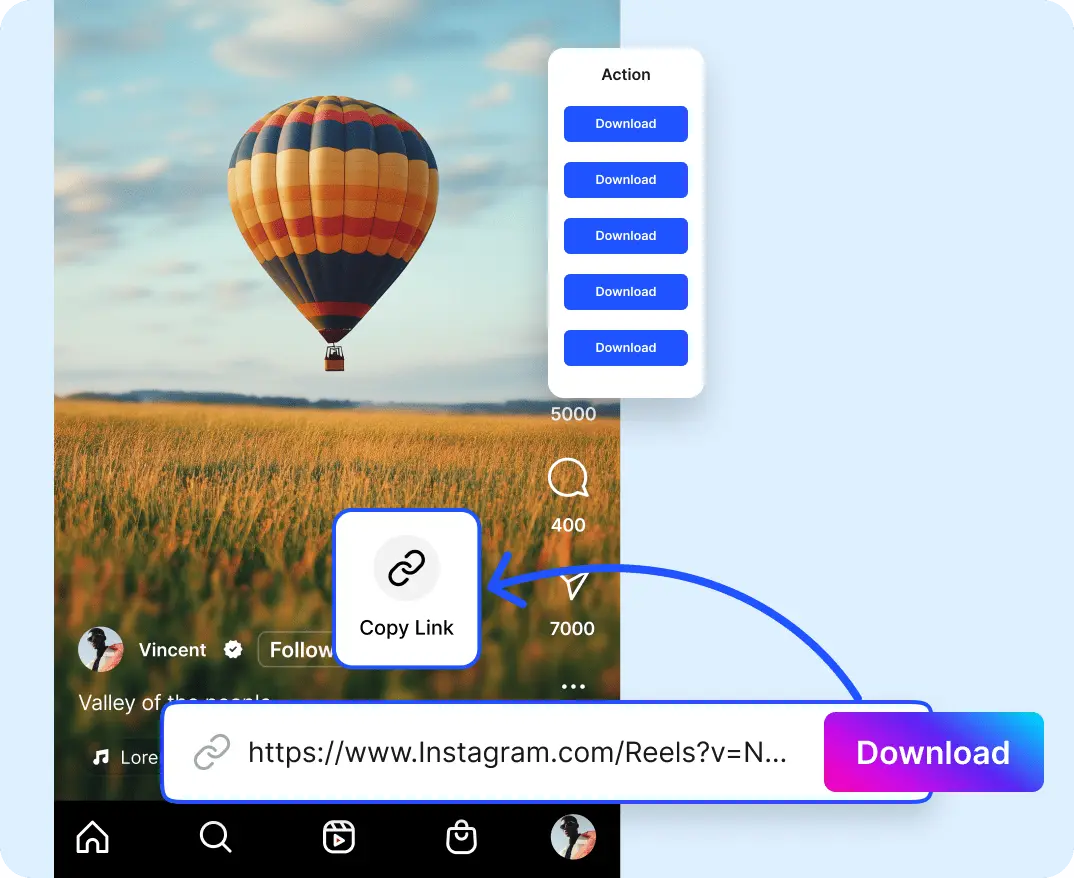 Interface de download de fotos do Instagram